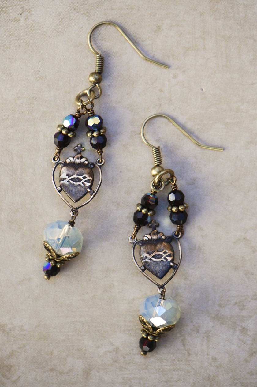 The Seraphym Earrings of the Sacred Heart (Opal)