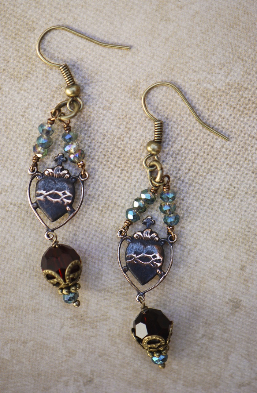 The Seraphym Earrings of the Sacred Heart (Garnet 10mm)