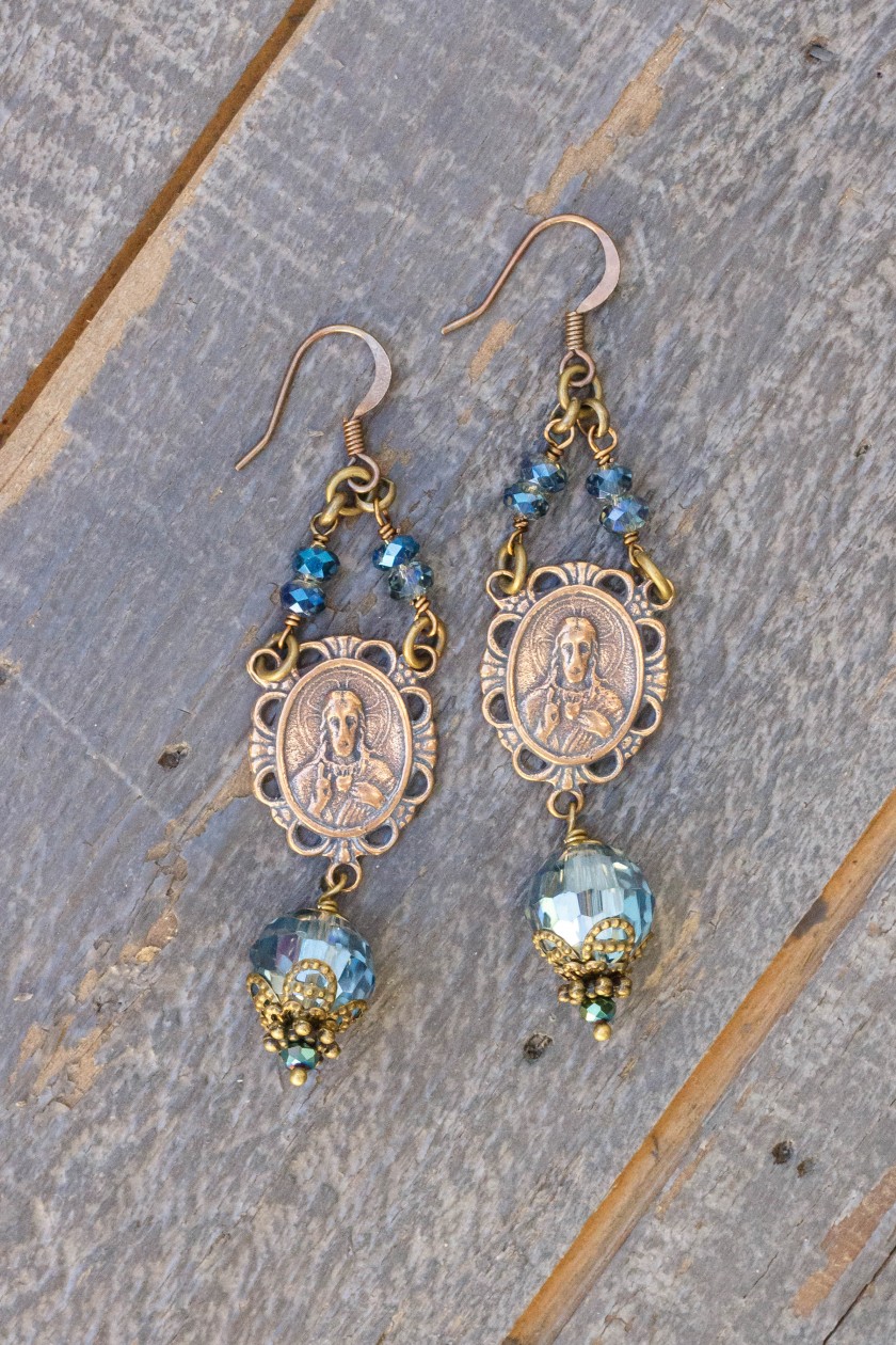 Blue and Aqua Metallic Asian Crystal Earrings