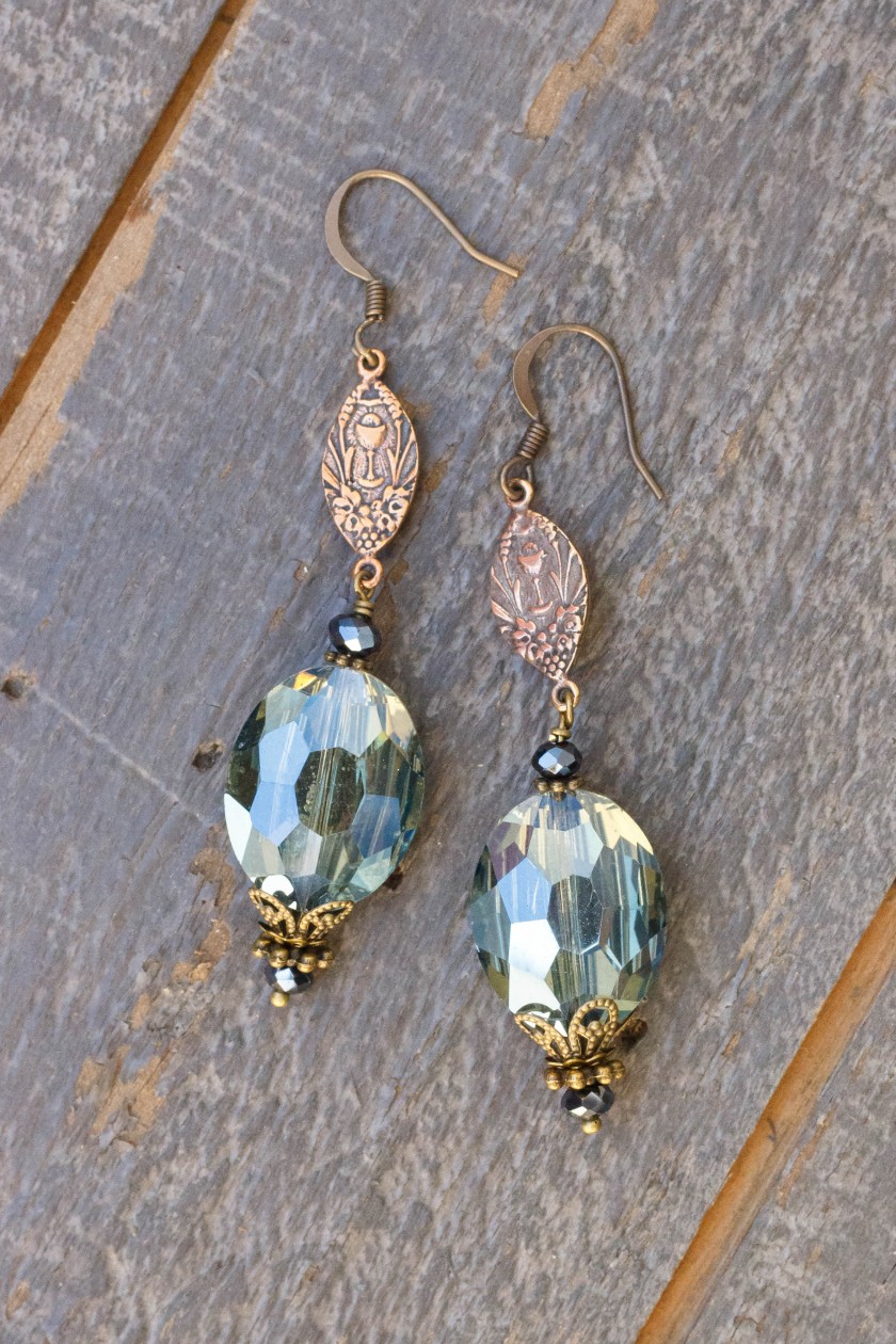 Olive and Charcoal Crystal Earrings