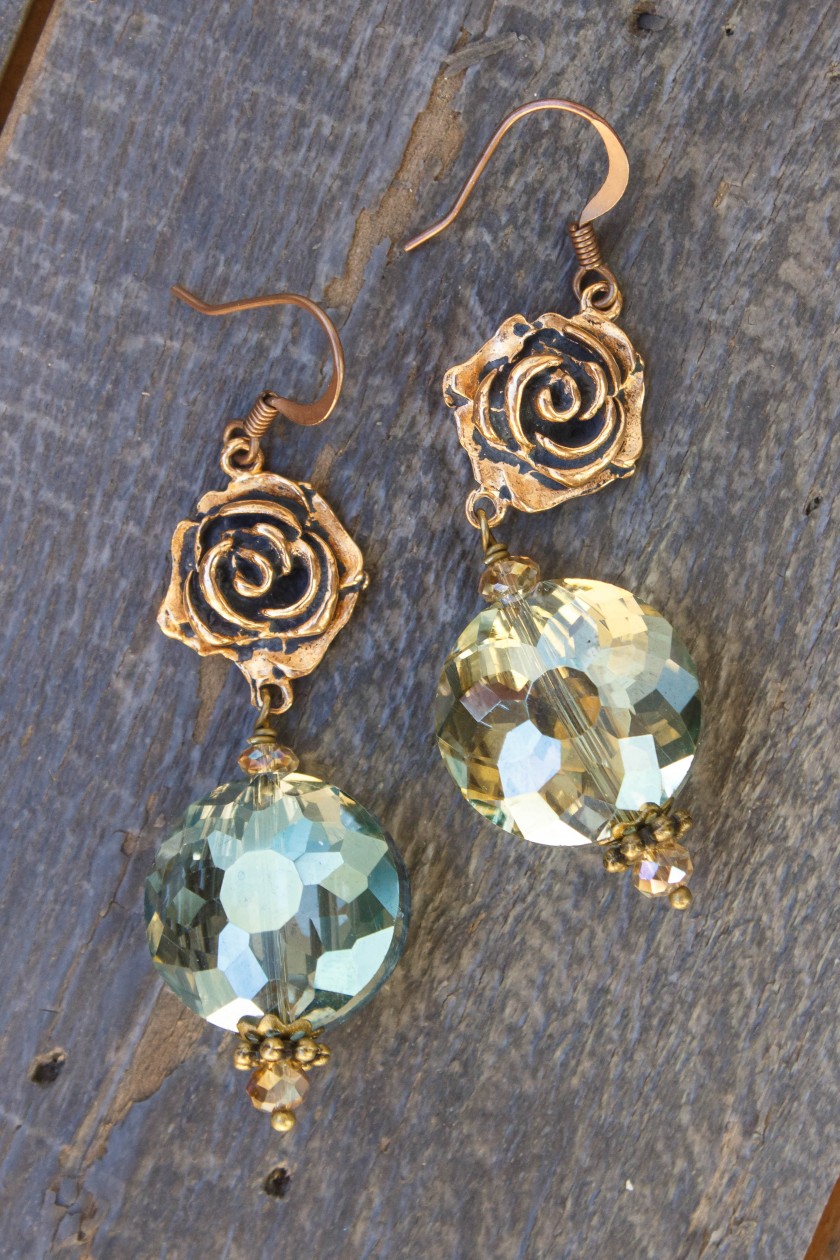 Olive and Champagne Crystal Earrings