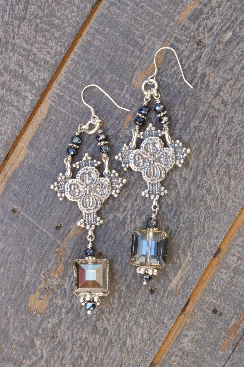 Silver and Charcoal Crystal Earrings