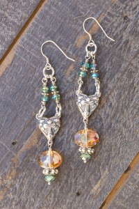 Apricot and Aqua Crystal Earrings – Cross Hearts