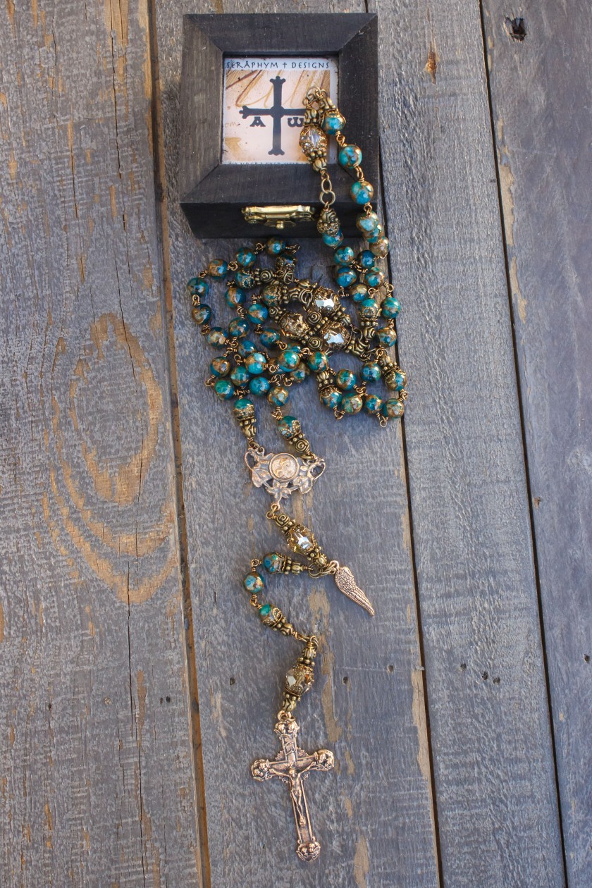 Green Marbled Agates Rosary