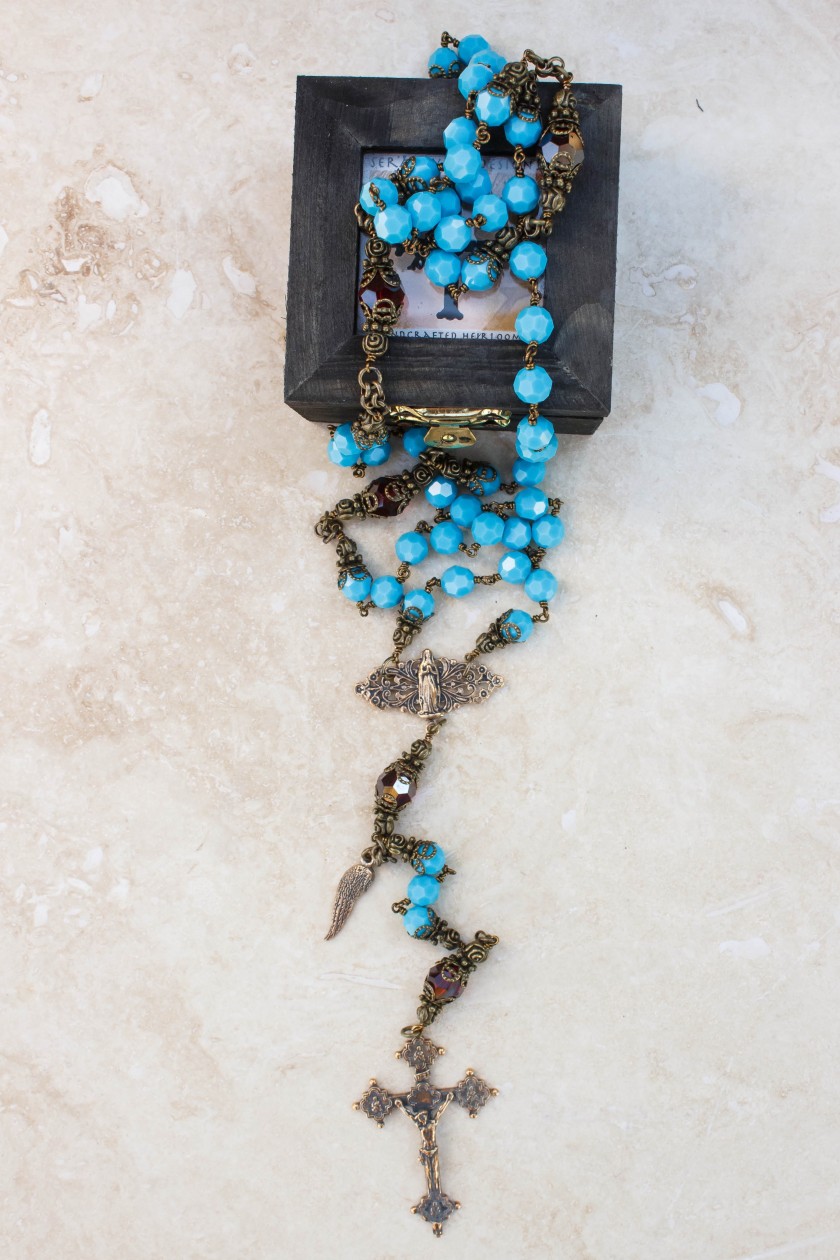 turquoise and garnet swarovski crystal Rosary