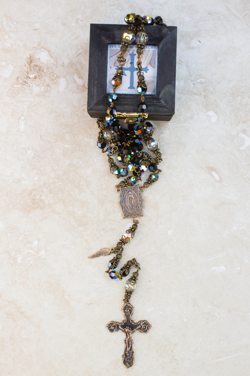 black and clear swarovski crystal rosary