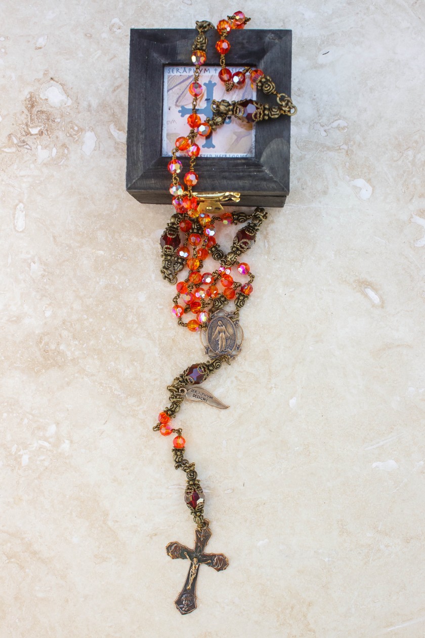 red fire opal crystal Rosary